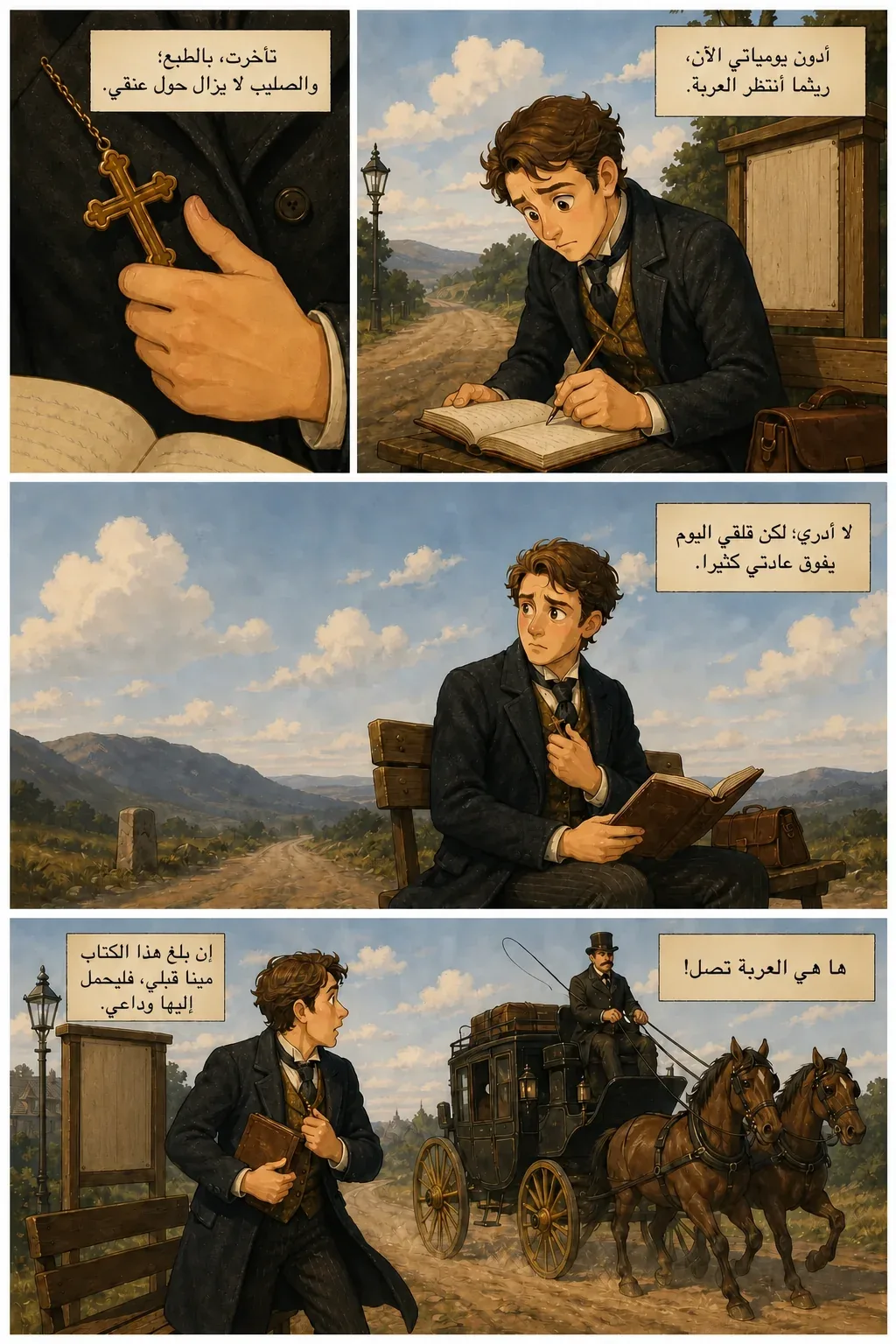 دراكولا، صفحة مصورة 11: أدوّن يومياتي الآن، ريثما أنتظر العربة.