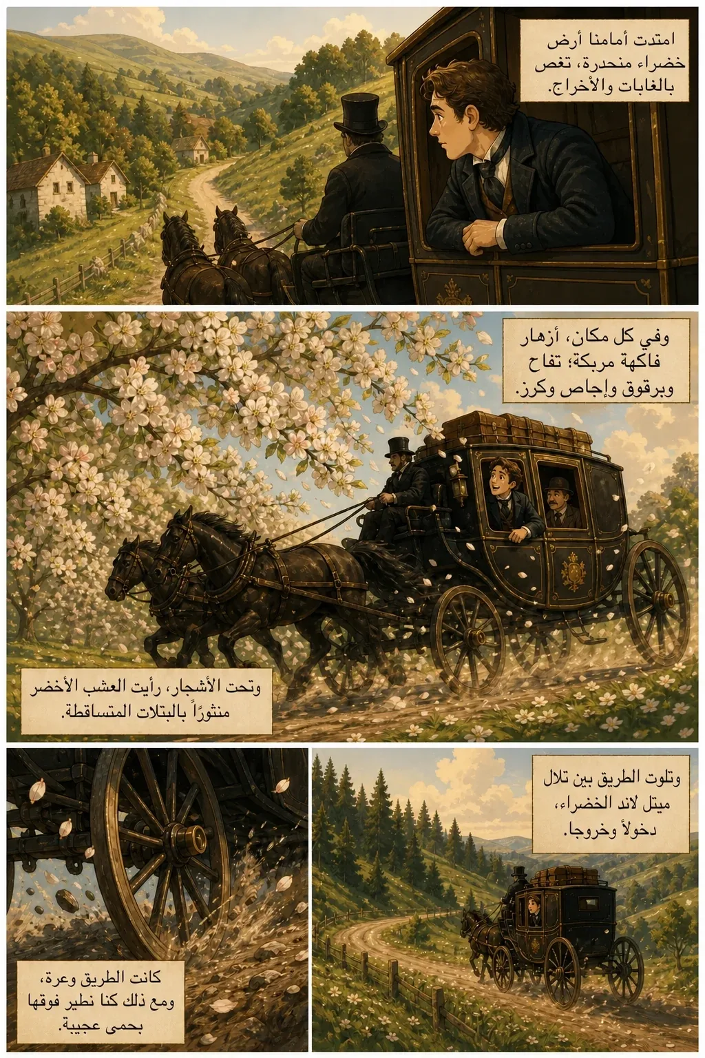 دراكولا، صفحة مصورة 14: امتدت أمامنا أرض خضراء منحدرة، تغص بالغابات والأحراج.