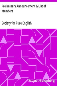 Cover of Preliminary Announcement & List of Members Society for Pure English, Tract 01 (1919)