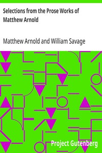 Cover of Selections from the Prose Works of Matthew Arnold