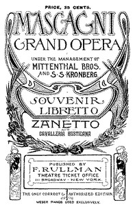 Cover of Zanetto; and Cavalleria Rusticana