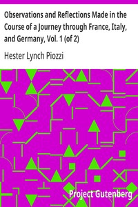 Cover of Observations and Reflections Made in the Course of a Journey through France, Italy, and Germany, Vol. 1 (of 2)