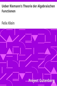 Cover of Ueber Riemann's Theorie der Algebraischen Functionen