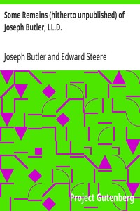 Cover of Some Remains (hitherto unpublished) of Joseph Butler, LL.D.
