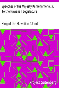 Cover of Speeches of His Majesty Kamehameha IV. To the Hawaiian Legislature