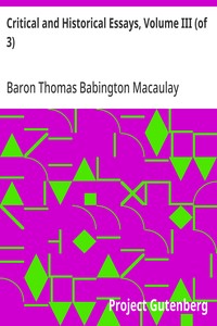 Cover of Critical and Historical Essays, Volume III (of 3)