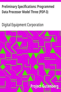 Cover of Preliminary Specifications: Programmed Data Processor Model Three (PDP-3) October, 1960