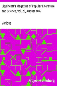 Cover of Lippincott's Magazine of Popular Literature and Science, Vol. 20, August 1877