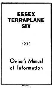 Cover of Essex Terraplane Six 1933 Owner's Manual of Information