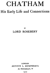 Cover of Lord Chatham, His Early Life and Connections