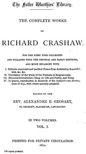 Cover of The Complete Works of Richard Crashaw, Volume I