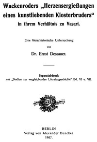 Cover of Wackenroders "Herzensergießungen eines kunstliebenden Klosterbruders" in ihrem Verhältnis zu Vasari