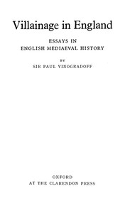 Cover of Villainage in England: Essays in English Mediaeval History