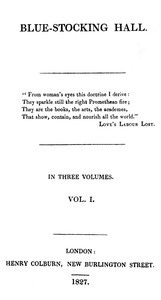 Cover of Blue-Stocking Hall, (Vol. 1 of 3)