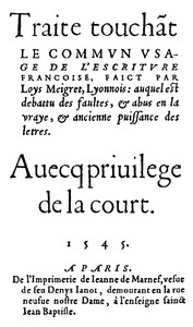 Cover of Traité touchant le commun usage de l'escriture françoise