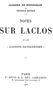 Cover of Notes sur Laclos et Les Liaisons Dangereuses