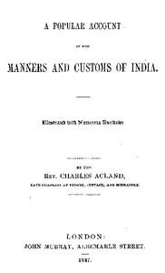 Cover of A Popular Account of the Manners and Customs of India