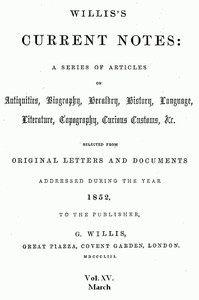 Cover of Willis's Current Notes, No. 15, March 1852