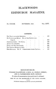 Cover of Blackwood's Edinburgh Magazine, Vol. 66, No 409, November 1849