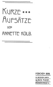 Cover of Kurze Aufsätze