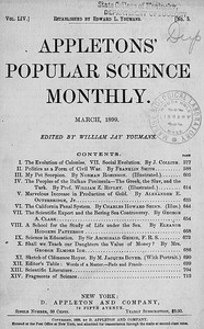 Cover of Appletons' Popular Science Monthly, March 1899 Volume LIV, No. 5, March 1899