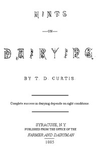 Cover of Hints on Dairying