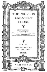 Cover of The World's Greatest Books — Volume 20 — Miscellaneous Literature and Index