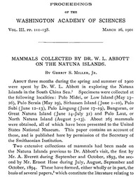 Cover of Mammals Collected by Dr. W. L. Abbott on the Natuna Islands Proceedings of the Washington Academy of Sciences, Vol. III, pp. 111-138