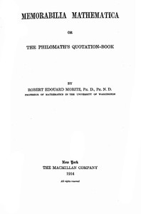 Cover of Memorabilia Mathematica; or, the Philomath's Quotation-Book