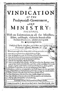 Cover of A Vindication of the Presbyteriall-Government and Ministry