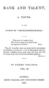 Cover of Rank and Talent; A Novel, Vol. 2 (of 3)