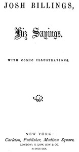 Cover of Josh Billings, Hiz Sayings