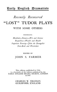 Cover of Recently Recovered "Lost" Tudor Plays with some others
