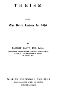 Cover of Theism; being the Baird Lecture of 1876