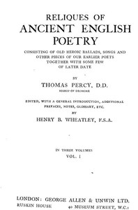 Cover of Reliques of Ancient English Poetry, Volume 1 (of 3) Consisting of Old Heroic Ballads, Songs and Other Pieces of Our Earlier Poets Together With Some Few of Later Date