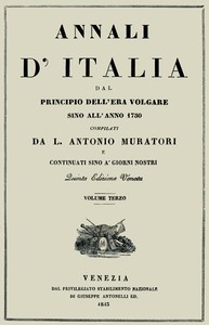 Cover of Annali d'Italia, vol. 3 dal principio dell'era volgare sino all'anno 1750