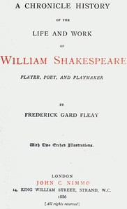 Cover of A Chronicle History of the Life and Work of William Shakespeare Player, Poet, and Playmaker