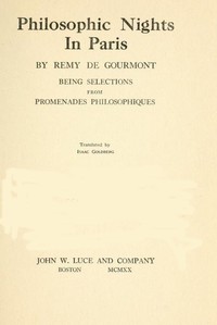 Cover of Philosophic Nights in Paris Being selections from Promenades Philosophiques
