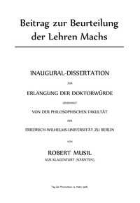 Cover of Beitrag zur Beurteilung der Lehren Machs : $b Inaugural-Dissertation zur Erlangung der Doktorwürde
