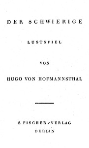 Cover of Der Schwierige: Lustspiel in drei Akten