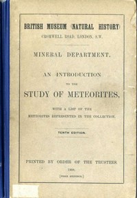 Cover of An Introduction to the Study of Meteorites With a List of the Meteorites Represented in the Collection