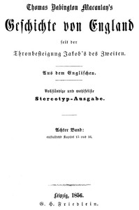 Cover of Geschichte von England seit der Thronbesteigung Jakob's des Zweiten. Achter Band: enthaltend Kapitel 15 und 16.