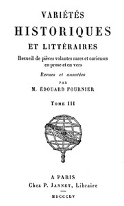 Cover of Variétés Historiques et Littéraires (03/10) Recueil de pièces volantes rares et curieuses en prose et en vers