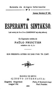 Cover of Esperanta sintakso Laŭ verkoj de S-ro D-ro Zamenhof kaj aliaj aŭtoroj