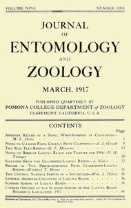 Cover of Journal of Entomology and Zoology, Vol. 09, No. 1, March 1917