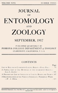 Cover of Journal of Entomology and Zoology, Vol. 09, No. 3, September 1917