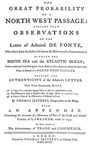 Cover of The great probability of a North West Passage deduced from observations on the letter of Admiral de Fonte