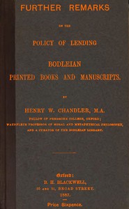 Cover of Further remarks on the policy of lending Bodleian printed books and manuscripts