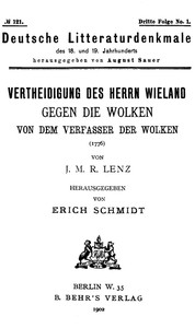 Cover of Vertheidigung des Herrn Wieland gegen die Wolken, von dem Verfasser der Wolken Deutsche Litteraturdenkmale des 18. und 19. Jahrhunderts, No. 121, Dritte Folge No. 1