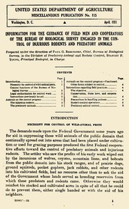 Cover of Information for the Guidance of Field Men and Cooperators of the Bureau of Biological Survey Engaged in the Control of Injurious Rodents and Predatory Animals